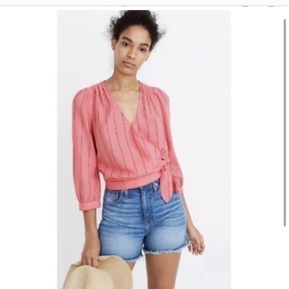 Madewell Wrap Top in Pink Cecilia Stripe